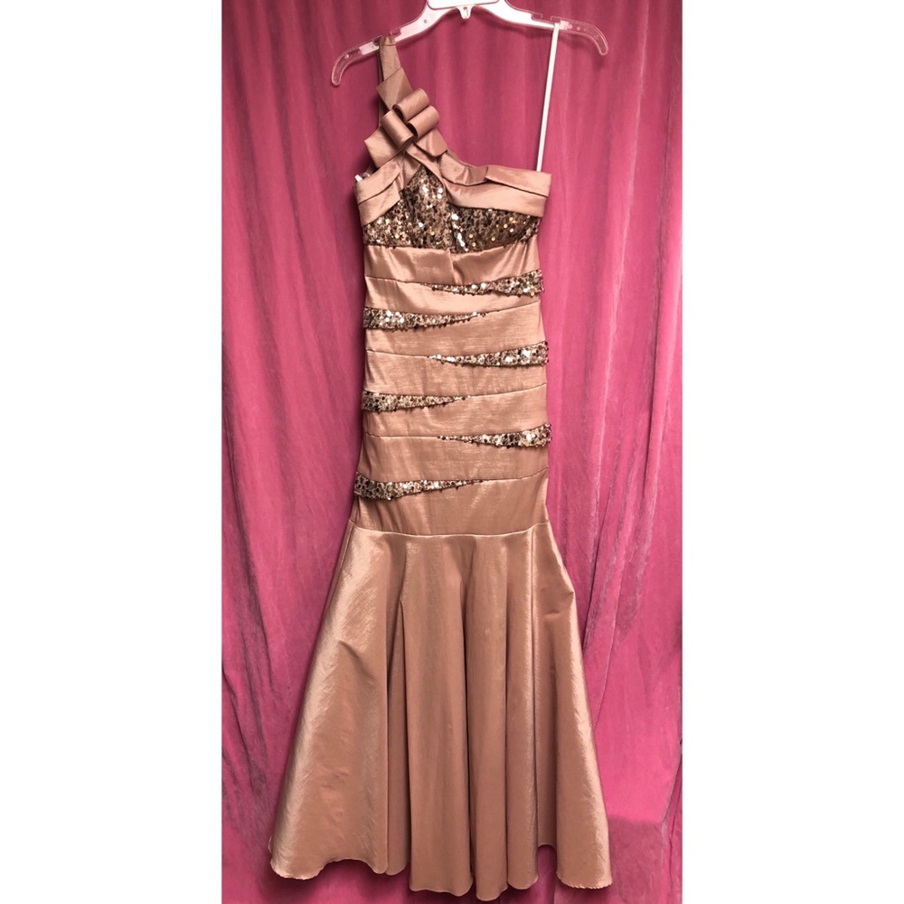 Pink and gold prom dress.